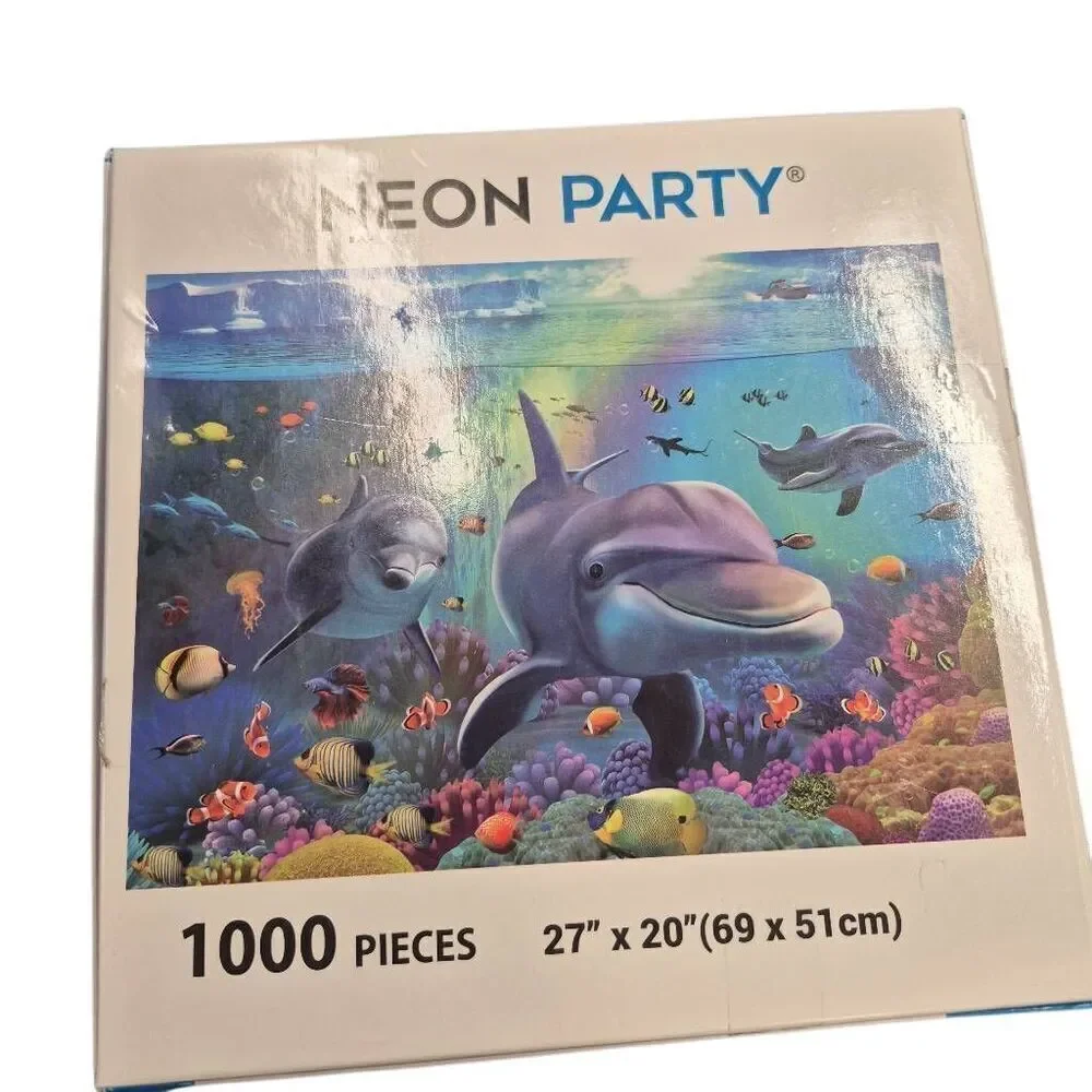 Neon Party SeaWorld Dolphins Underwater 1000 pc Jigsaw Puzzle